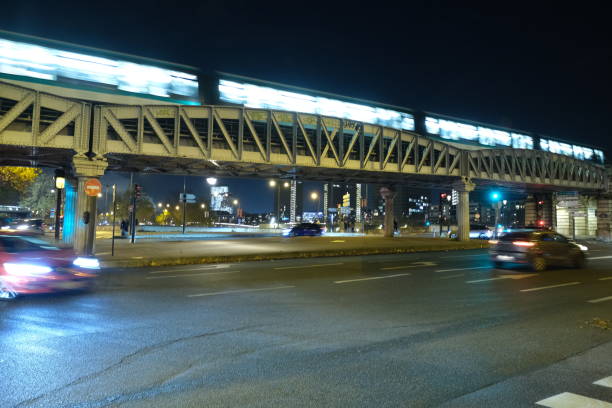 A view of the Bercy viaduct by night. Paris, France - November 26, 2024