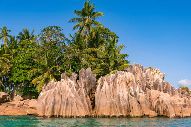 Beautiful beach with white sand on a tropical island in the Seychelles