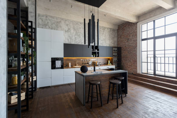 istock luxury studio apartment with a free layout in a loft style in dark colors. 2187275848