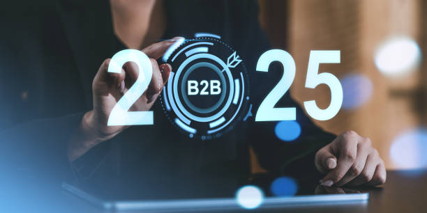 istock Business professional interacting with digital interface displaying 2025 and B2B concept in a futuristic setting. 2187277442