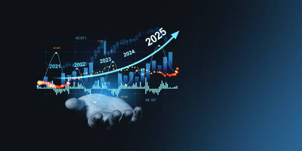 istock Hand holding financial graph forecasting growth from 2021 to 2025 on dark background. 2187277702