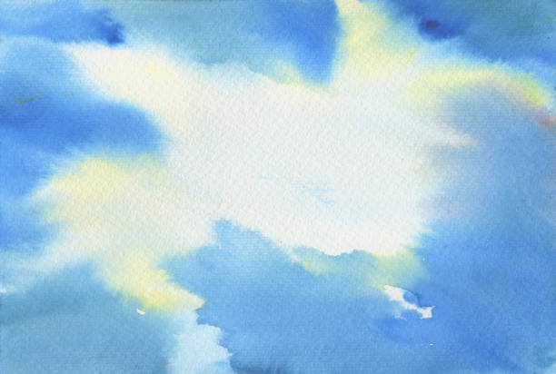 istock Light blue sky color watercolor painting background on original watercolour paper texture 2187281093