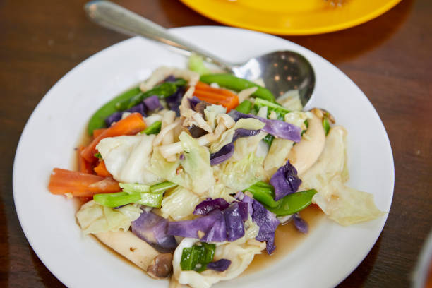 Stir-fried mixed vegetables with Oyster sauce in plate