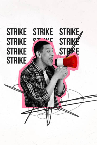 istock Vertical collage picture young man announce strike loudspeaker information speech protester activist strike revolution rights protection 2187282687