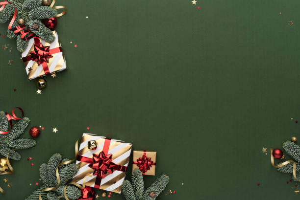 istock Ornaments Frame with Green Background for Holiday Design 2187282815