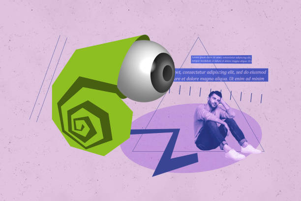 istock Composite trend artwork 3D sketch image photo collage of huge eyeball appear shell focus oversee discovery watch sad guy sit depressed 2187284025