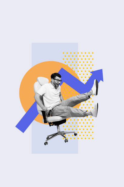 istock Composite artwork 3D photo collage trend template of copyspace arrow trader way direction up success young guy sit armchair balance 2187284149