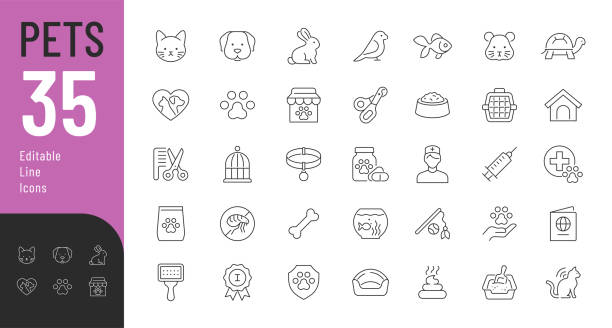 ilustrações de stock, clip art, desenhos animados e ícones de pets line editable icons set. - acariciar