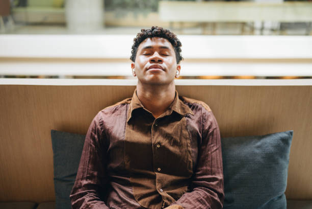 istock Employee accomplish project preparation take break lean on office chair 2187294502