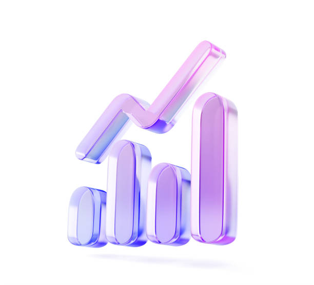 istock 3d glass holographic bar chart, graph or diagram render icon. Rainbow crystal data analysis columns gradient line up. Financial growth statistic for business presentation, web design 2187300974