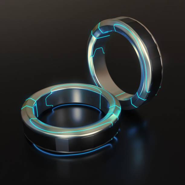 istock Futuristic metallic rings with glowing accents 2187301274