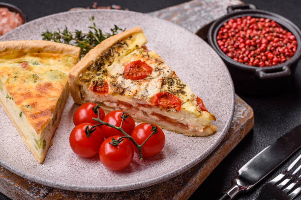 istock Delicious quiche with broccoli, cheese, chicken, spices and herbs 2187304574