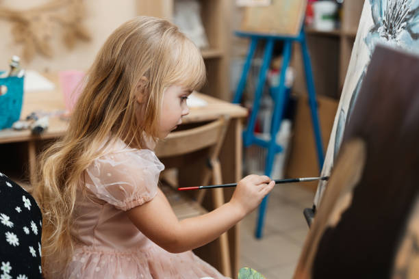 istock Child painting on an easel in a creative art classroom setting 2187306398