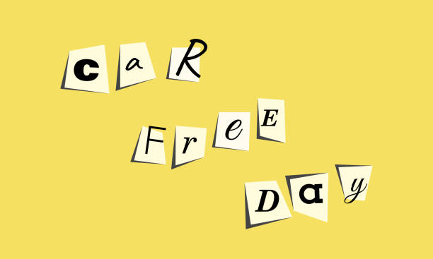 istock Car Free Day Phrase Inscription. Collage Ransom blackmail style. Geometric Note Letters. Vector 2187310461