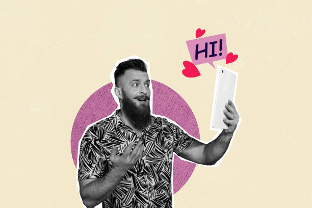 istock Composite photo collage of happy man hold ereader device like hi notification popular translation blogging isolated on painted background 2187312909