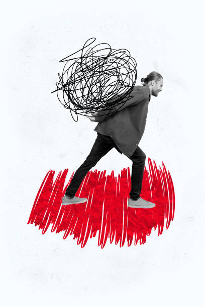 istock Vertical photo collage of dissatisfied businessman carry scribble mess mental trauma workload problem isolated on painted background 2187313079