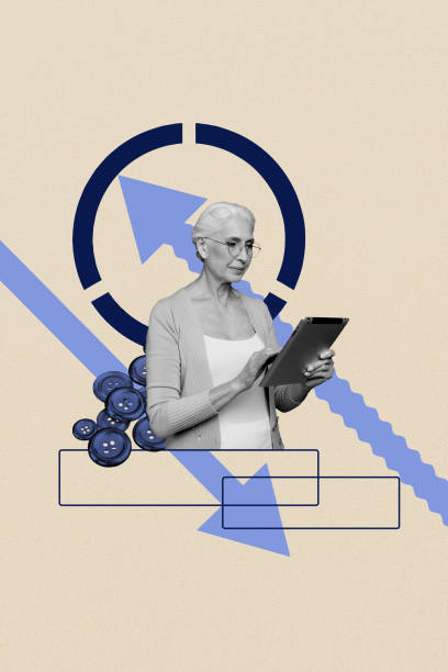 istock Vertical collage picture mature grandmother browsing tablet digital device strategy business plant internet online typing infographic 2187314026