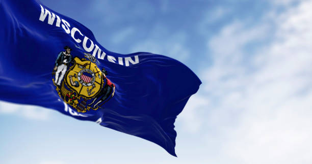 istock Wisconsin state flag waving in the wind 2187314649