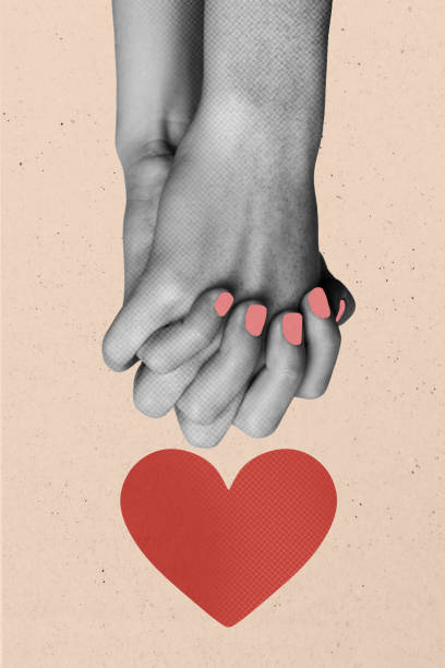 istock Creative composite sketch design artwork collage of two human hand hold together palm manicure shape heart love valentine day date feeling 2187314701