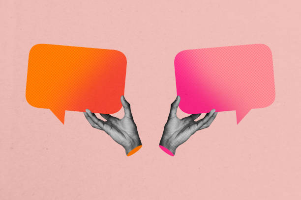 istock Composite photo collage of two hands hold bubble communication speech colorful cloud talk conversation isolated on painted background 2187314831
