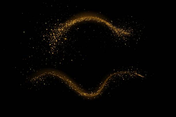 istock Golden light trails, light in motion, glowing speed lines with sparkles. Bright gold decoration, luminescent swirls isolated on black background. Vector illustration. 2187316281