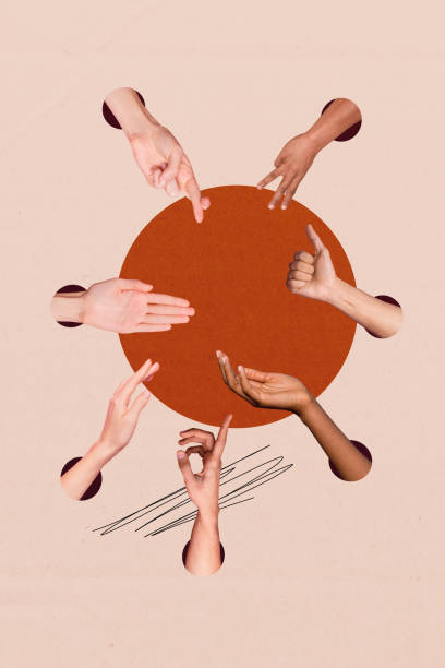 istock Vertical poster collage hands body fragments signs nonverbal language communication palm thumb fingers pointing showing drawing doodles 2187317159