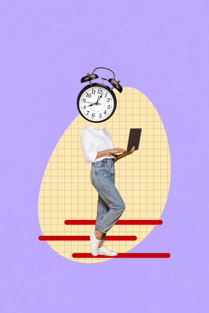 istock Composite trend artwork sketch image photo collage of young lady student stand work computer distance head clock time deadline idea 2187317379