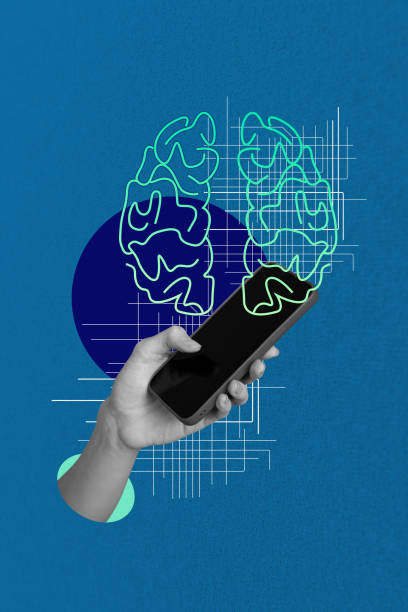istock Vertical photo collage of hand hold phone device artificial intelligence brain organ software app gpt chat isolated on painted background 2187317478