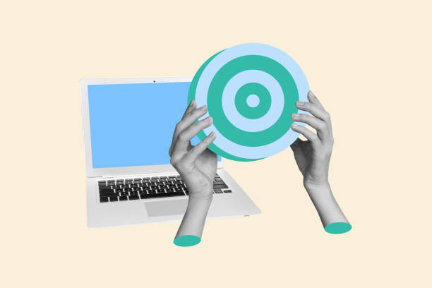 istock Composite photo collage of hands hold target darts goal freelancer development laptop device success isolated on painted background 2187317626