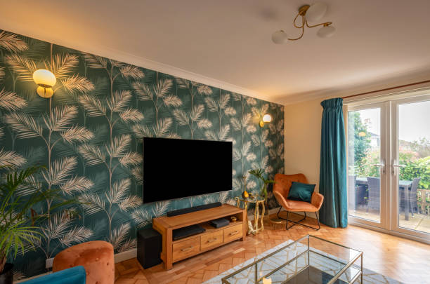 istock Wall mounted TV in living room setting 2187317690
