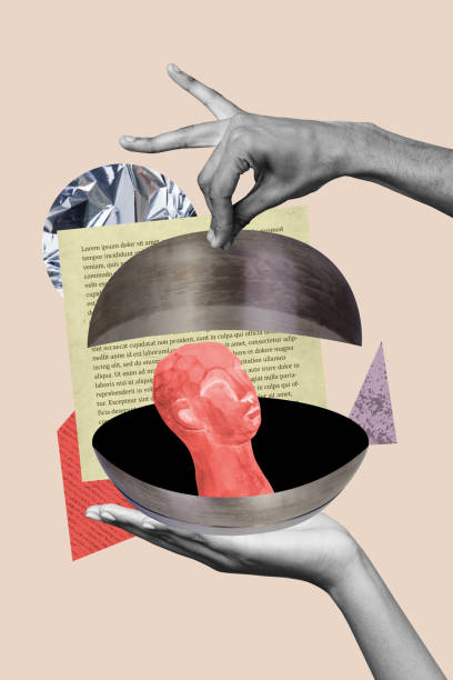 istock Composite trend artwork sketch image photo collage of anonymous hand gesture cook kitchen hold metal dish open show head page book recipe 2187318679