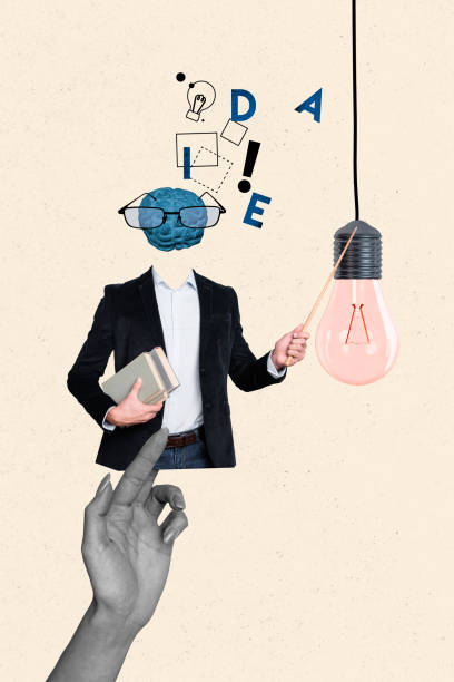 istock Vertical poster collage young headless businessman professor teacher university lecture lightbulb lamp idea plan strategy brain eyeglass 2187318848