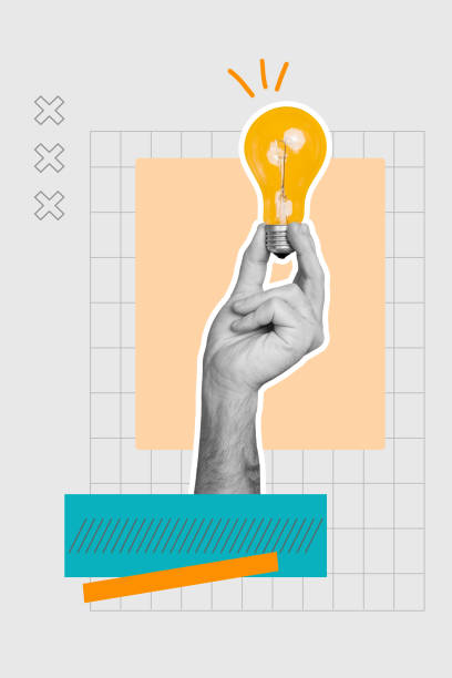 istock Trend artwork composite 3D photo collage design of idea lamp creative brainstorming anonymous hand appear finger hols electricity bulb 2187318925