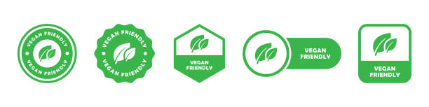 vegan friendly - векторные знаки для информационных этикеток о товаре. - веганство stock illustrations
