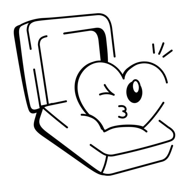 ilustraciones, imágenes clip art, dibujos animados e iconos de stock de un icono dibujado a mano de un emoji de corazón guiñando un ojo en una caja - siguiente nivel expresión