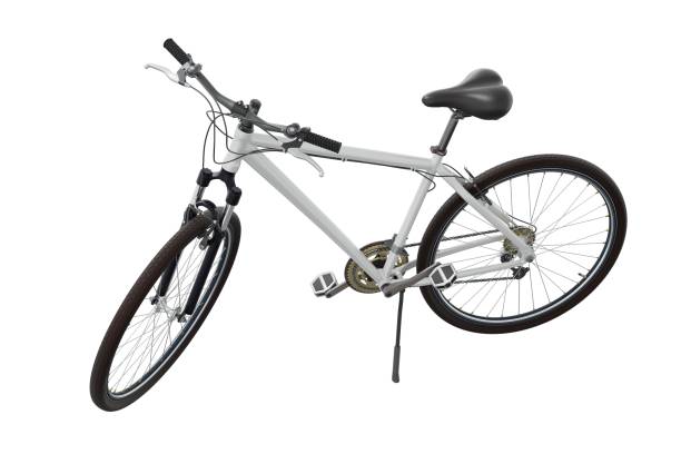 istock White bicycle standing on kickstand, side top view isolated on white background, 3D illustration 2187328790
