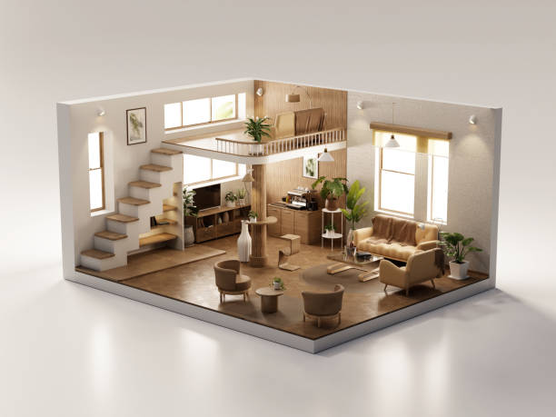 istock Perspective view living room muji style open inside interior architecture 3d rendering 2187329524