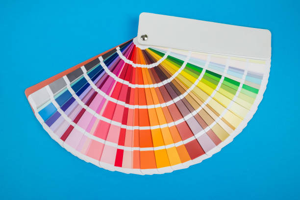 istock Color palette, paint swatch guide, color catalog on a blue background 2187339022