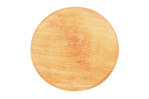 istock wooden round board isolated on white background. View from above. 2187339903