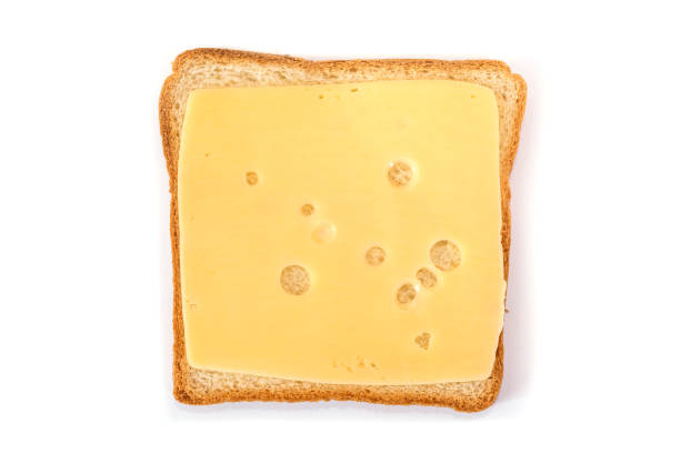toast bread with hard cheese on a white plate. Slice of white bread with cheese
