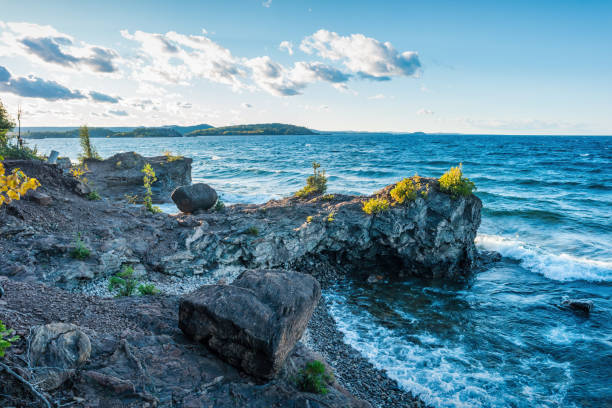 Couple sea kayaking on Lake Superior.