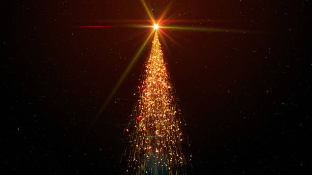 istock Glowing Christmas tree animation with snowflakes and particles on golden 2187341256