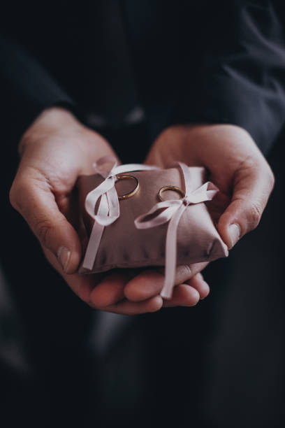 istock The groom shows two rings in camera. 2187346114