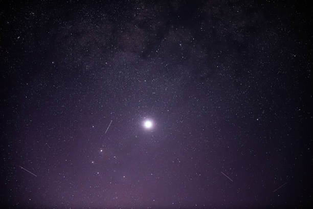 Venus, stars and satellites in the night sky