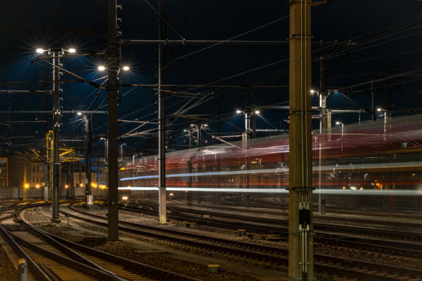 istock Night and evening near platform with trains in Linz Austria 11 25 2024 2187355117