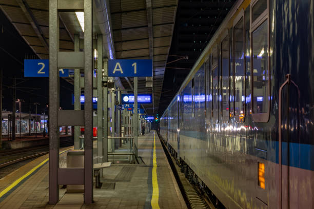 istock Night and evening near platform with trains in Linz Austria 11 25 2024 2187355133