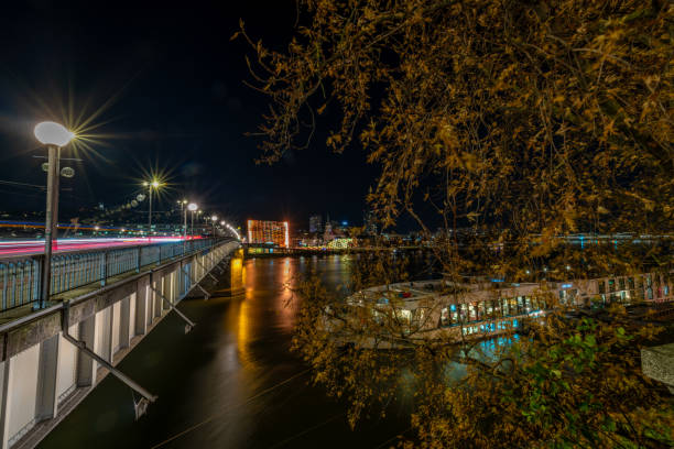 Night and evening in cold autumn with blue dark sky in Linz Austria 11 25 2024