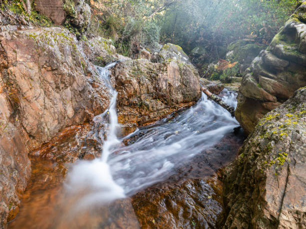 Mountain stream in the mist in autumn. Batuecas River, Sierra de Francia, La Alberca