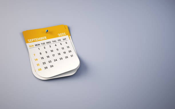 istock Yellow September 2025 Calendar and Blue Pushpin on Soft Lilac Colored Background, Blue Pushpin Pinned 2187365520