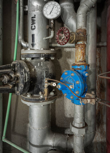 istock Backwash filter valve, Automatic control valve, Water pressure gauge meter and Old water control valve 2187368874